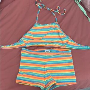 Colorful Striped Halter Top and Shorts Set bathing suit size M